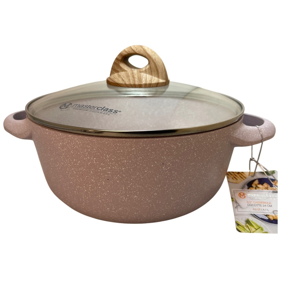 Master Class Casserole Cocotte 4.3QT Pink Cast Aluminum Nonstick Vented Lid 9.5"